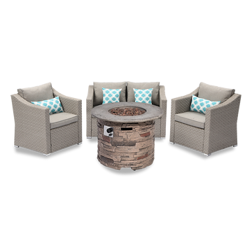 Palmyra 4 Piece Wicker Patio Conversation Sofa with Round Fire Pit