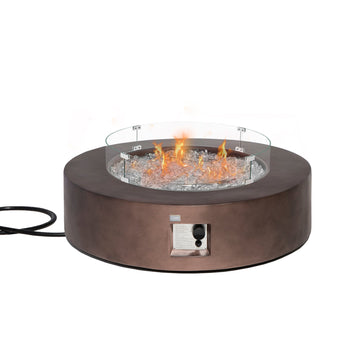 COSIEST Outdoor Propane Fire Pit Coffee Table w Dark Bronze 40.5-inch Round Base Patio Heater, 50,000 BTU Stainless Steel Burner, Wind Guard, Transparent Gray Fire Glass, Waterproof Cover