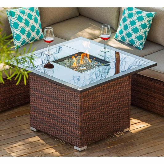 Pristine Mixed Brown Wicker Square Propane Fire Pit Table