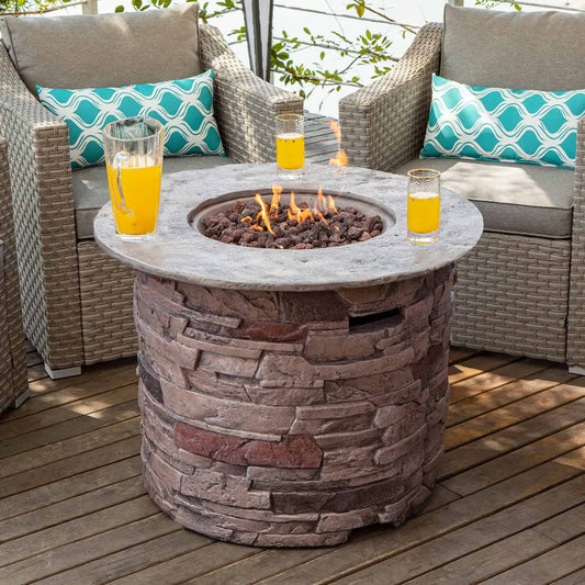 Augety Brown Round Propane Fire Pit Table