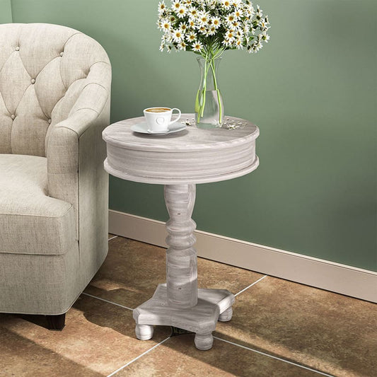 Solvang Grey Round Pedestal Side Table