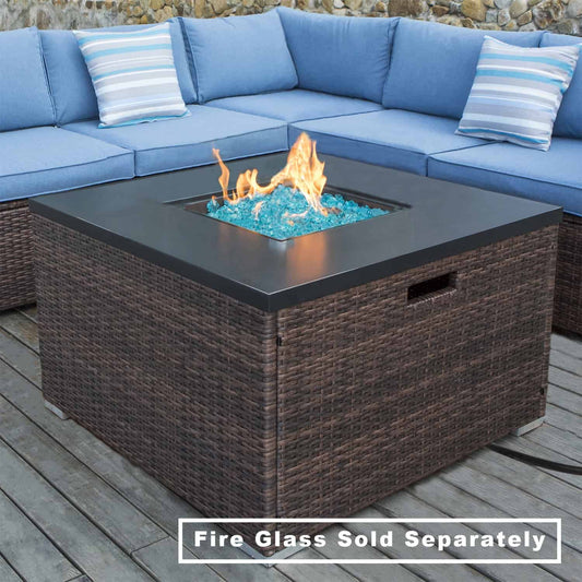 Pristine Wicker Square Propane Fire Pit