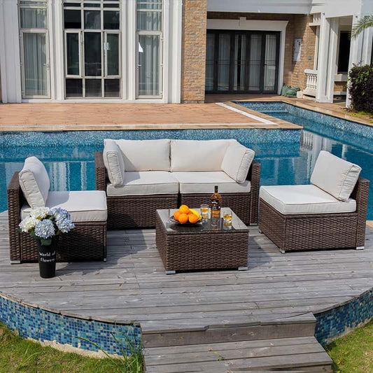 Aurora 5 Piece Outdoor Modular Wicker Corner Sofa