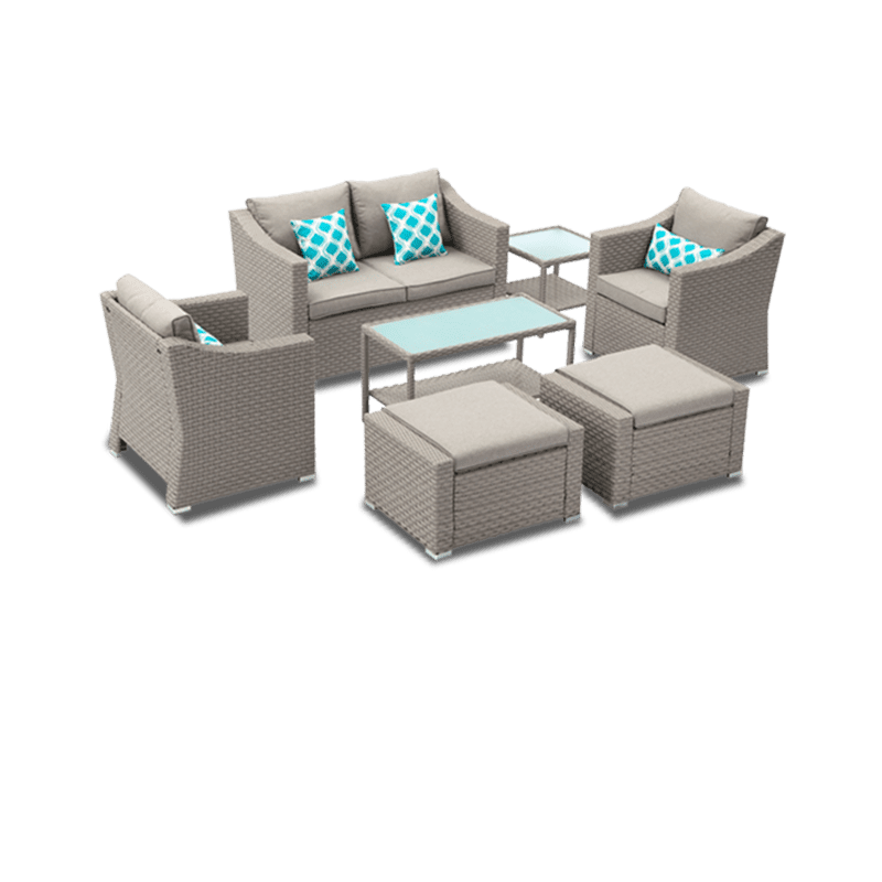 Superior 7-Piece Warm Grey Wicker Outdoor Conversation Set