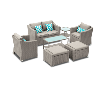 Superior 7-Piece Warm Grey Wicker Outdoor Conversation Set