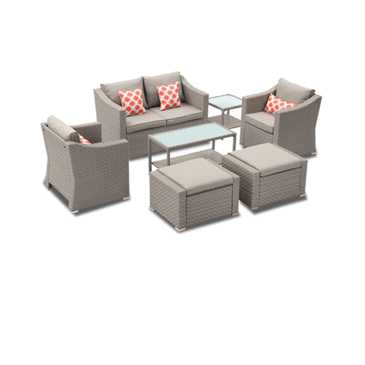 Superior 7-Piece Warm Grey Wicker Outdoor Conversation Set