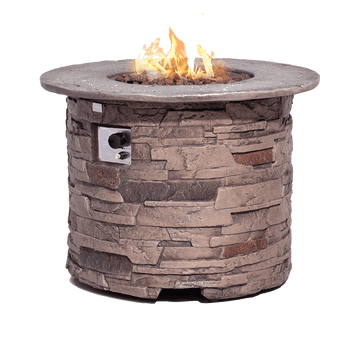 Augety Brown Round Propane Fire Pit Table