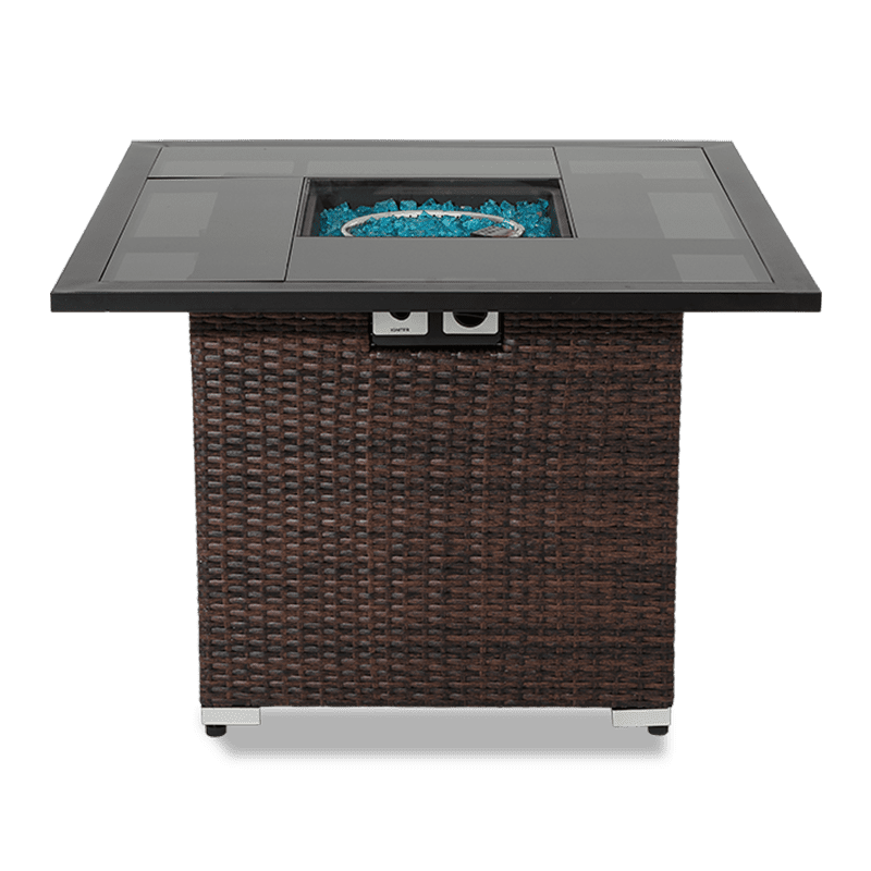 Pristine Mixed Brown Wicker Square Propane Fire Pit Table