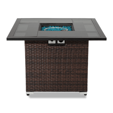 Pristine Mixed Brown Wicker Square Propane Fire Pit Table