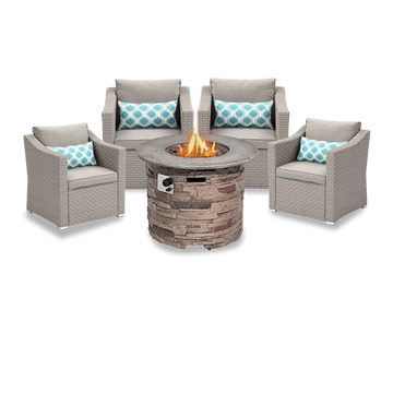 Palmyra 5 Piece Outdoor Wicker Conversation Set with Round Fire Pit