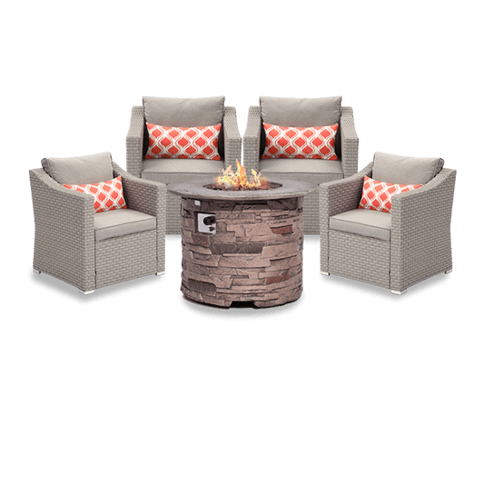 Palmyra 5 Piece Outdoor Wicker Conversation Set with Round Fire Pit