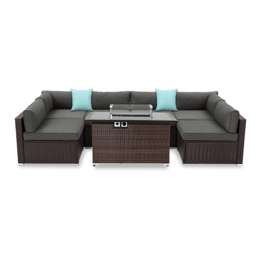 Howland 7 Piece U Shaped Outdoor Couch with Rectangular Fire Pit