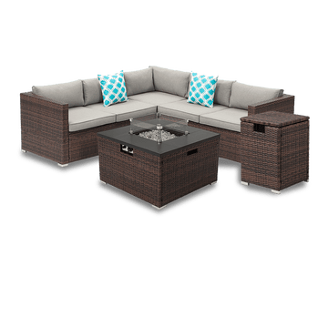 Baker 5 Piece L Shaped Outdoor Sectional with Square Fire Pit