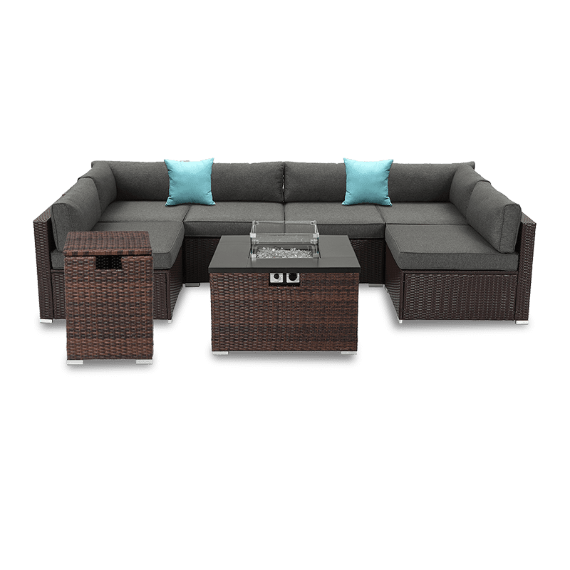 Howland 8 Piece U Shaped Outdoor Sectional with Square Fire Pit