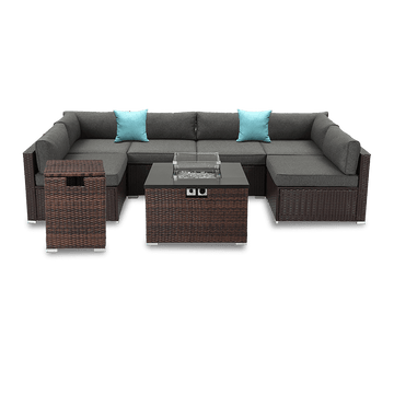 Howland 8 Piece U Shaped Outdoor Sectional with Square Fire Pit