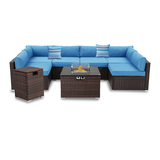 Howland 8 Piece U Shaped Outdoor Sectional with Square Fire Pit