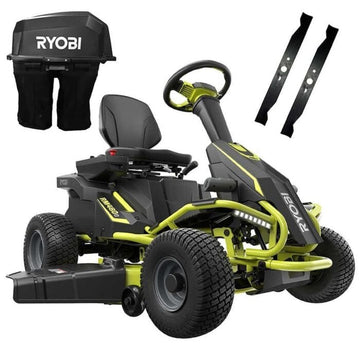 RYOBI 38 in. 100Ah Battery Electric Rear Engine Riding Lawn Mower and Bagging Kit