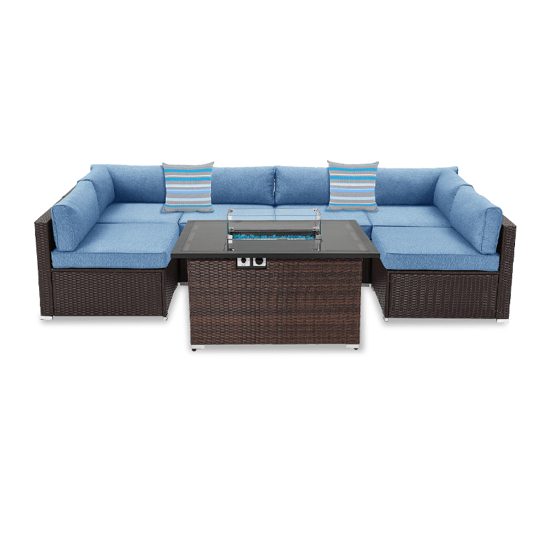 Howland 7 Piece U Shaped Outdoor Couch with Rectangular Fire Pit