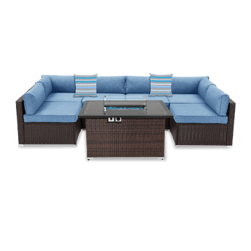 Howland 7 Piece U Shaped Outdoor Couch with Rectangular Fire Pit