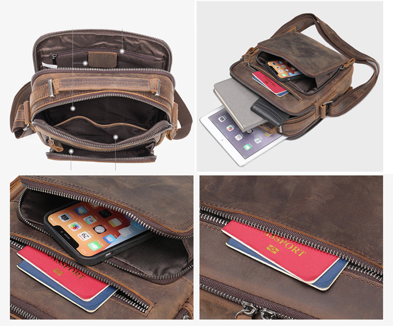 Men's Full Grain Leather Retro Crossbody Satchel Messenger Bag - Image 3