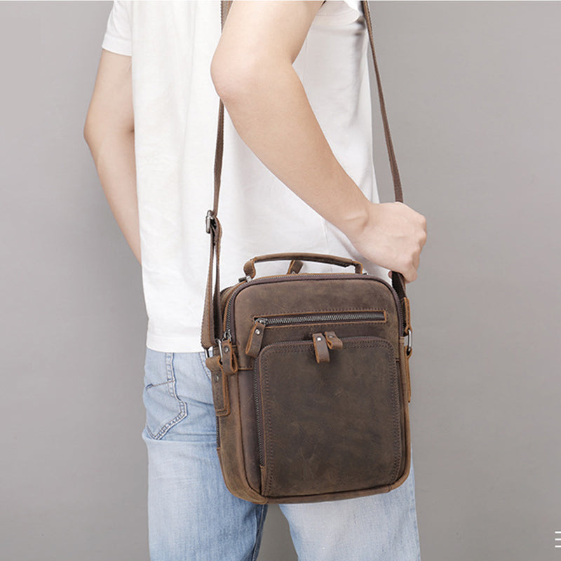 Men's Full Grain Leather Retro Crossbody Satchel Messenger Bag - Image 4