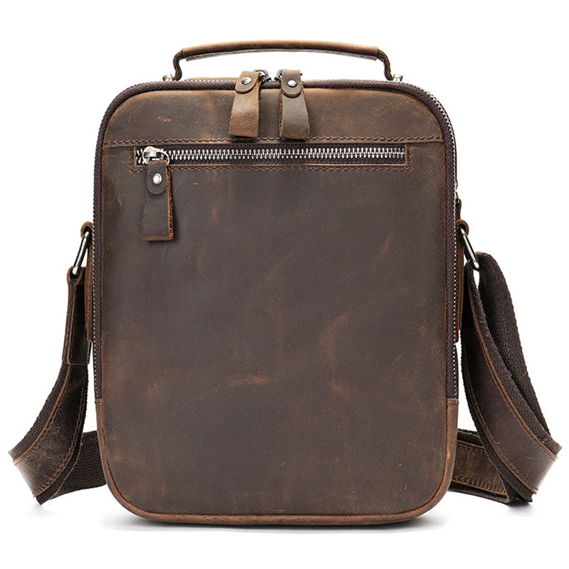 Men's Full Grain Leather Retro Crossbody Satchel Messenger Bag - Image 7