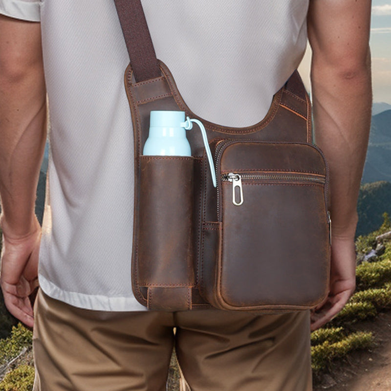 Vintage Full Grain Leather Crossbody Bag for Men - Tactical Satchel - Image 2