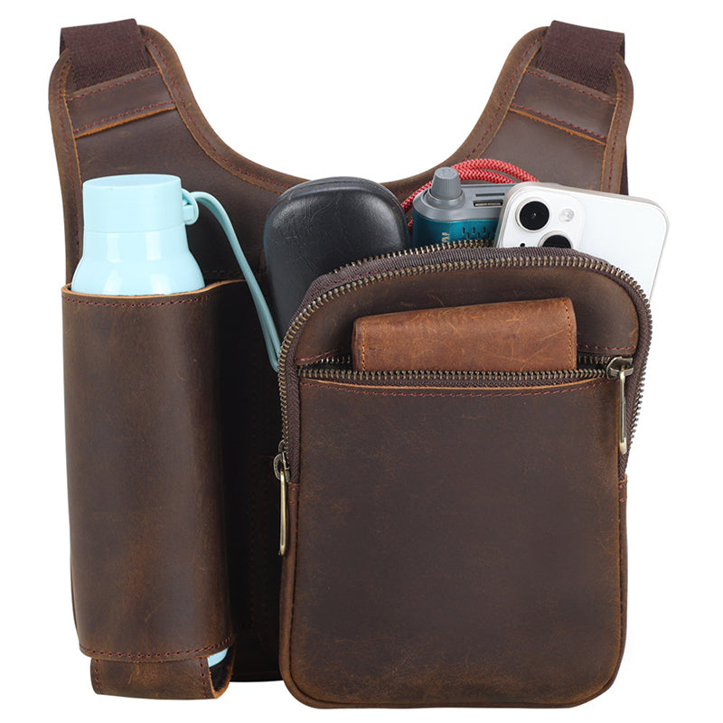 Vintage Full Grain Leather Crossbody Bag for Men - Tactical Satchel - Image 3