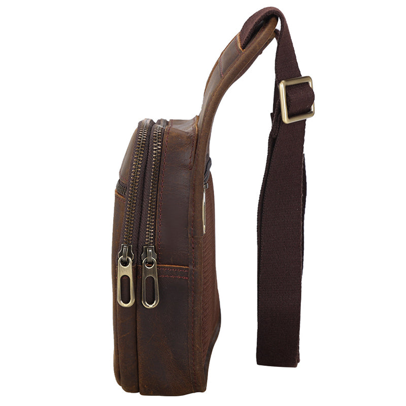 Vintage Full Grain Leather Crossbody Bag for Men - Tactical Satchel - Image 5