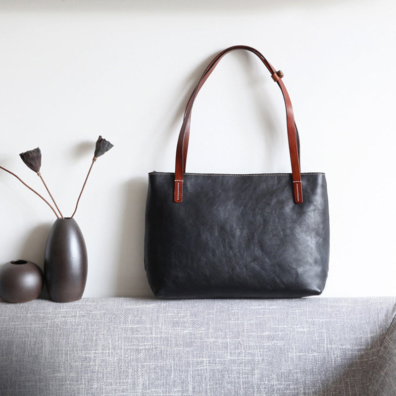 Handmade Vintage Leather Tote Bag – Large Shoulder & Shopping Bag - Image 3