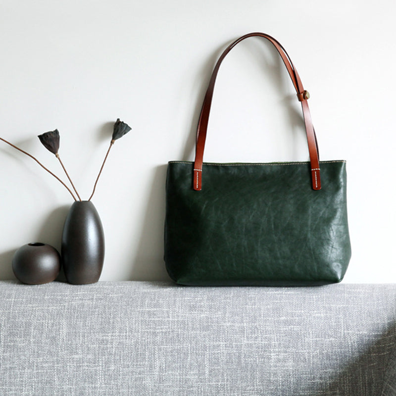 Handmade Vintage Leather Tote Bag – Large Shoulder & Shopping Bag - Image 4