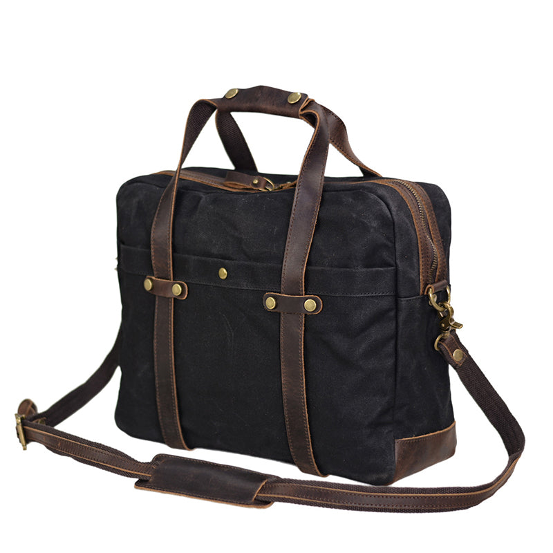 Waxed Canvas Messenger Bag - Leather Laptop & Crossbody Briefcase for Men - Image 2