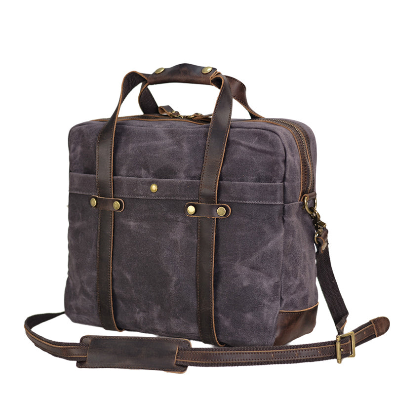 Waxed Canvas Messenger Bag - Leather Laptop & Crossbody Briefcase for Men - Image 3