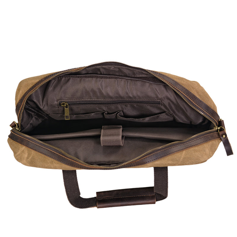 Waxed Canvas Messenger Bag - Leather Laptop & Crossbody Briefcase for Men - Image 5