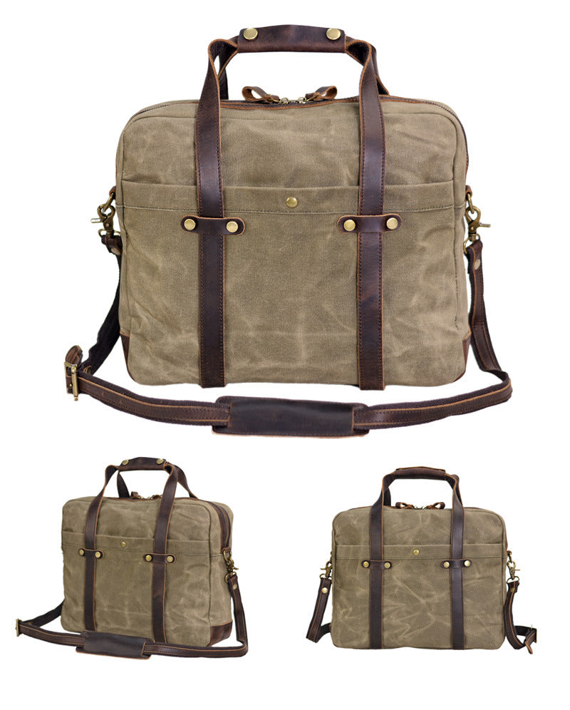 Waxed Canvas Messenger Bag - Leather Laptop & Crossbody Briefcase for Men - Image 6