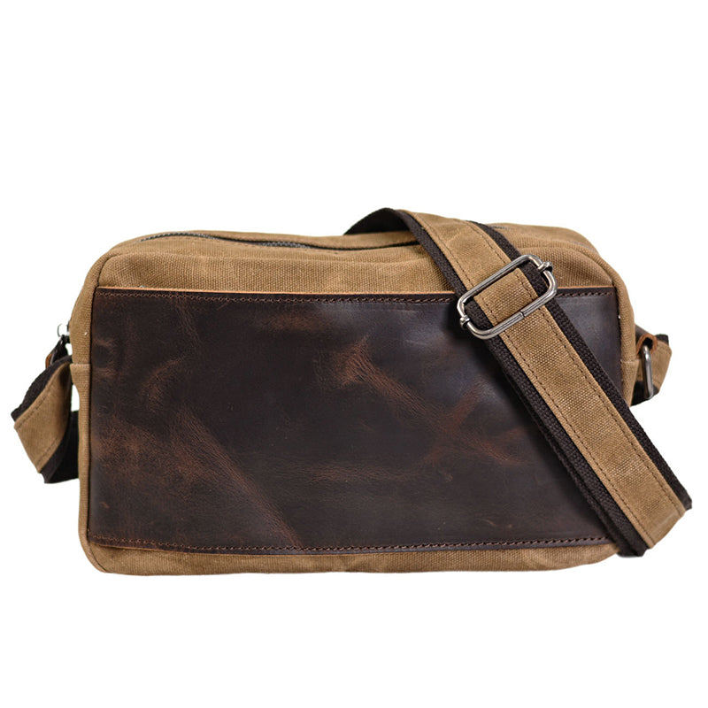 WaxedCanvasMessengerBagMenSatchelBagWithFullGrainLeatherVintageCrossbodyBagCanvasShoulderBagiPadBag_1