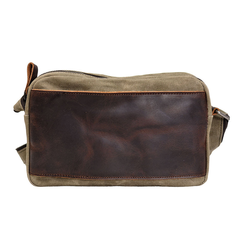 Waxed Canvas Messenger Bag with Full Grain Leather Vintage Crossbody Satchel - Image 2