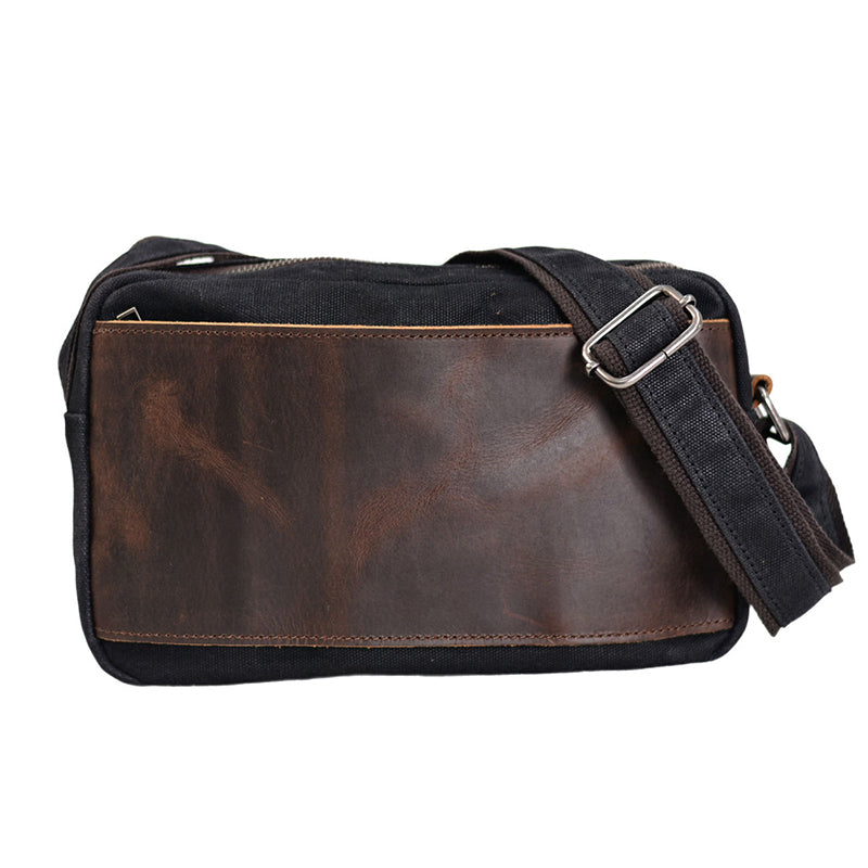 Waxed Canvas Messenger Bag with Full Grain Leather Vintage Crossbody Satchel - Image 3