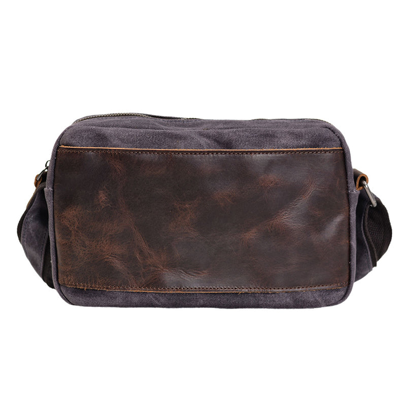 Waxed Canvas Messenger Bag with Full Grain Leather Vintage Crossbody Satchel - Image 4