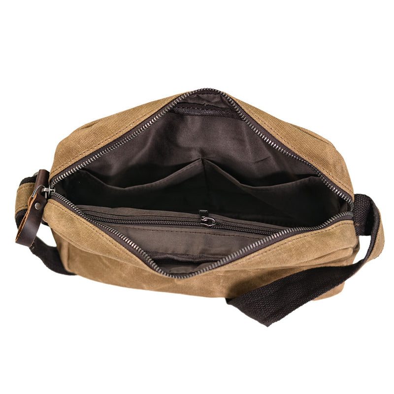 Waxed Canvas Messenger Bag with Full Grain Leather Vintage Crossbody Satchel - Image 5