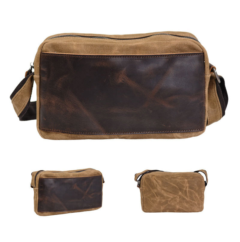 Waxed Canvas Messenger Bag with Full Grain Leather Vintage Crossbody Satchel - Image 6