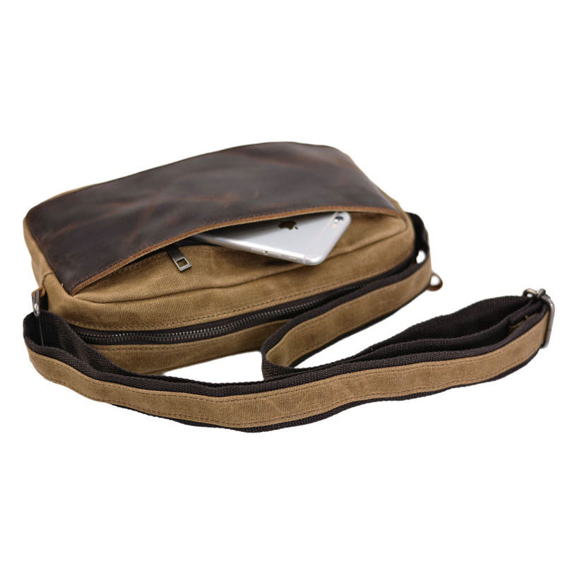 Waxed Canvas Messenger Bag with Full Grain Leather Vintage Crossbody Satchel - Image 7