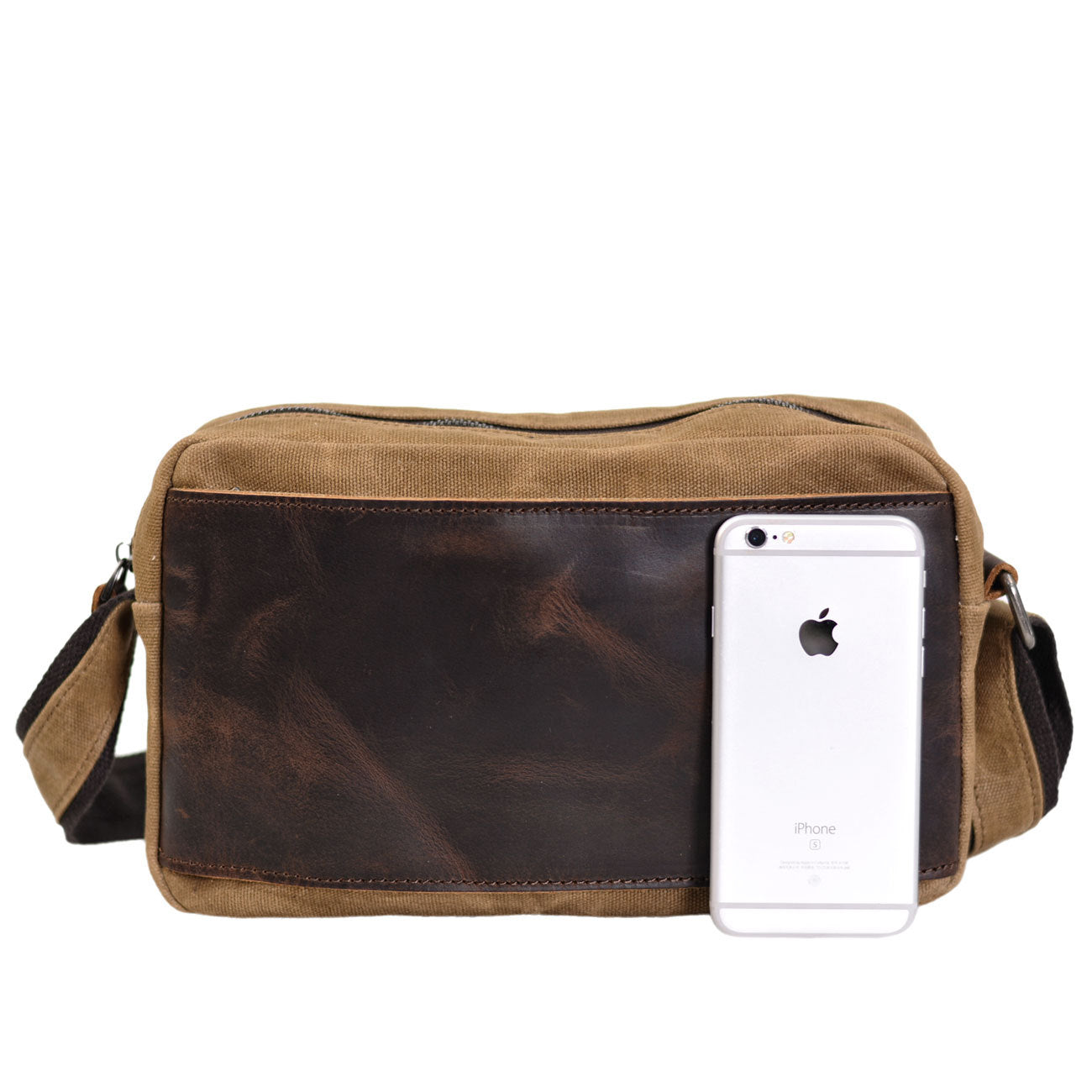 Waxed Canvas Messenger Bag with Full Grain Leather Vintage Crossbody Satchel - Image 8